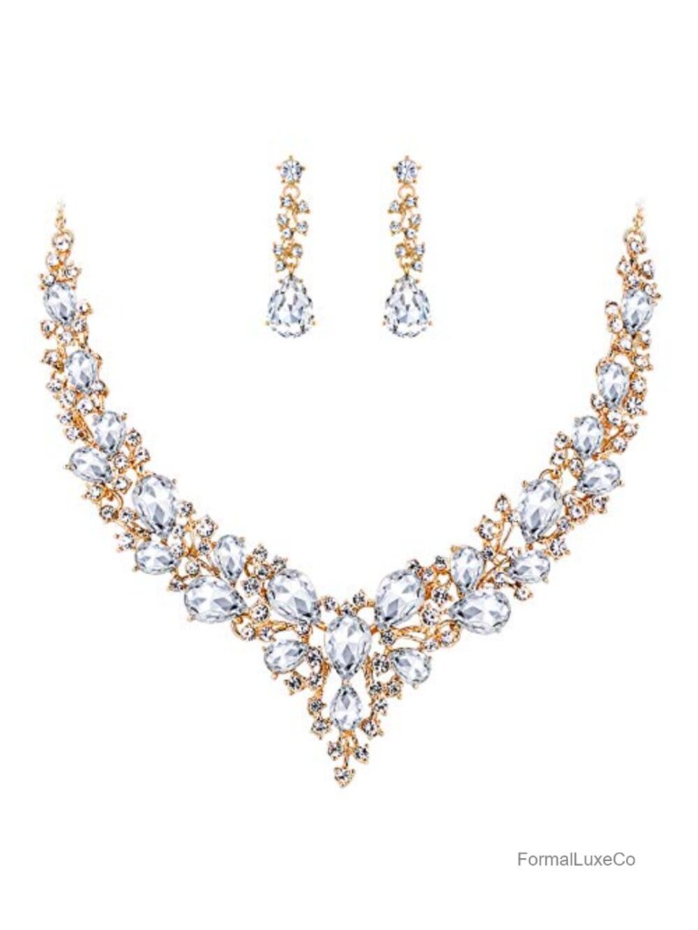 Women's Wedding Statement Necklace and Dangle Earring Jewelry Set with Austrian